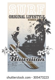 surf poster with rider and beach