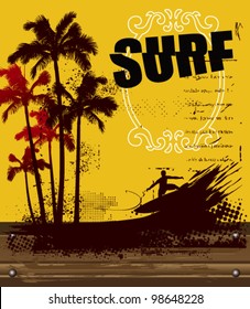 surf poster with wood banner