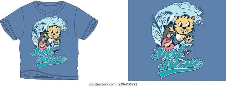 surf rescue t-shirt design background color is a blue and t-shirt color is a blue beautiful color and beautiful design