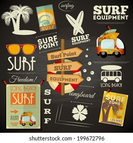 Surf Retro Poster in Chalkboard Design Style. Vector Illustration.