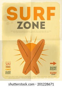 Surf Retro Poster in Flat Design Style. Vector Illustration.