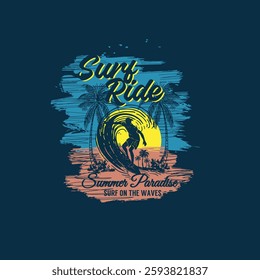 Surf Ride Summer Paradise surf on the waves vector illustration