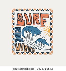 Surf Ride Vibe summer beach typography hand drawn graphic tee