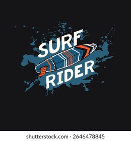Surf Rider surf board splatter grunge vector graphic design