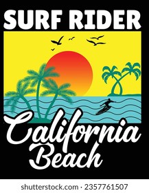 Surf rider California beach print template t shirt design