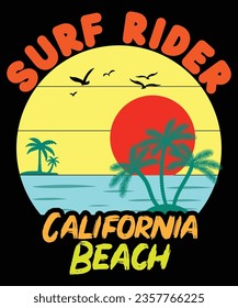 Surf rider California beach print template t shirt design