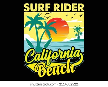 Surf Rider California Beach Vector ilustración y colorido diseño de camisetas