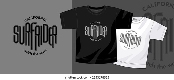 Surf rider California graffiti style hand drawn lettering for t shirt design, posters, banners, cards, flyers, stickers.