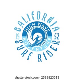 Surf Rider California surfer waves vector illustration graphic tee