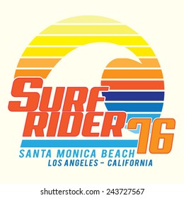 Surf rider California  typography, sport, t-shirt graphics, vectors