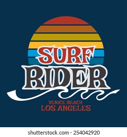 Surf rider California typography, t-shirt graphics, vector format eps10