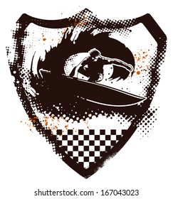 surf rider with grunge racing shield