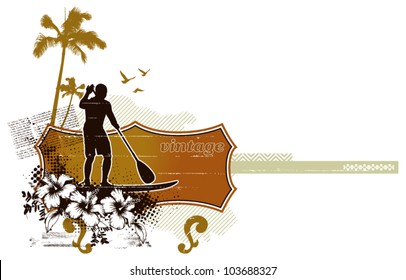 surf rider with grunge vintage summer banner