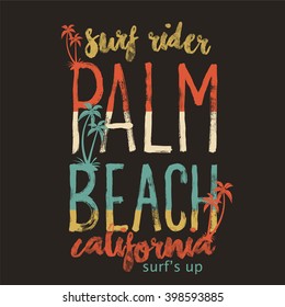 Surf Rider Palm Beach California. Slogan T-Shirt graphic for jersey fabric. typography design.