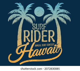 Surf rider palm tree vector t shirt design. Beach vibes graphic print for men, women, girl, boy and others.