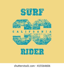 Surf rider print on t-shirt. Typography Graphics. T-shirt Printing Design for sportswear apparel