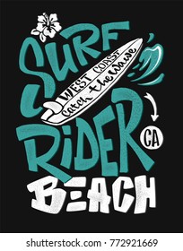 surf rider print. t-shirt graphic design vector illustration