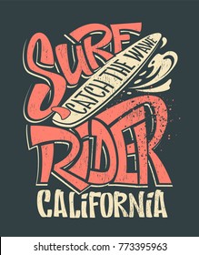 Surf rider print. t-shirt graphic design vector illustration