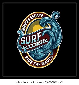"Surf Rider Ride The Waves" Can be used for digital printing and screen printing