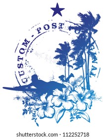 surf rider with summer scene with blue color
