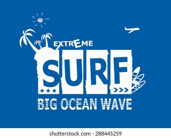 Surf Rider text design element. Extreme summer surfing, T-shirt graphics.