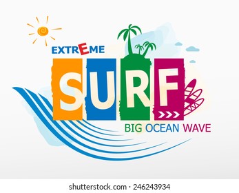 Surf Rider text design. Summer surfing