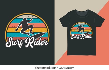 Surf Rider T-shirt Design Surfing Vector Graphics for T-shirt Printing, Cards, Posters, etc.