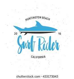 Surf rider t-shirt vector graphics. California related apparel design. Vintage style illustration.