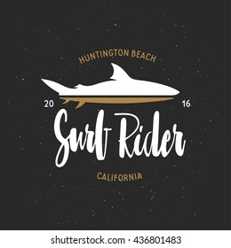 Surf rider t-shirt vector graphics. California related apparel design. Vintage style illustration.