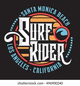 Surf rider typography, t-shirt graphics, vectors