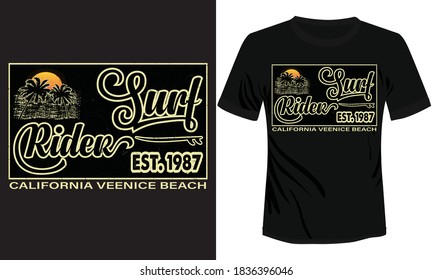Surf rider1987 diseño de camisetas vectoriales California Venice beach surfing adventure colorida ilustración