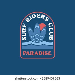 Surf Riders Club Paradise surf boards vector badge graphic