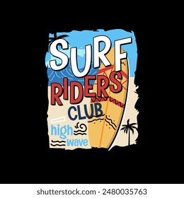 Surf Riders Club typography summer beach colourful graphic poster deign