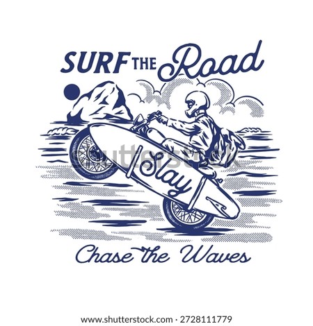 Surf the Road Vintage Motorcycle Surf Illustration