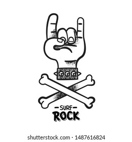 surf rock tiki icon ink style illustration with cross bones