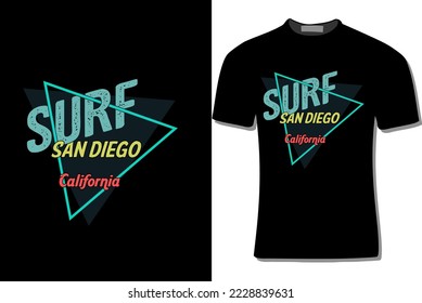 Surf San Diego California T-Shirt Design With Triangle For Print, Poster, Card, Mugs, Bags, Invitation, And Party