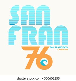 Surf San Francisco typography, t-shirt graphics, vectors