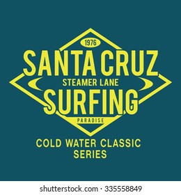 Surf Santa Cruz typography, t-shirt graphics, vectors