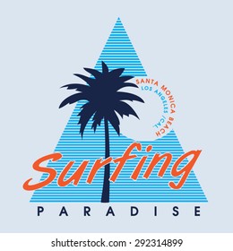 Surf Santa Monica typography, t-shirt graphics, vectors