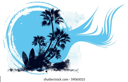 surf scene blue grunge circle wave background
