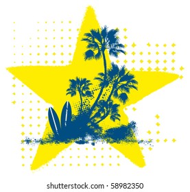 surf scene with star background