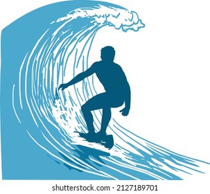 surf scenes, surfboards, water sports. surfing with waves, silhouette vector illustration.