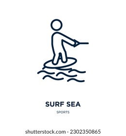 surf sea icon from sports collection. Thin linear surf sea, sea, surfing outline icon isolated on white background. Line vector surf sea sign, symbol for web and mobile