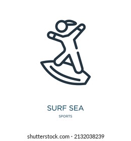surf sea thin line icon. sea, travel linear icons from sports concept isolated outline sign. Vector illustration symbol element for web design and apps.