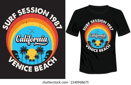 Surf Session Venice Beach T-shirt Design Vector Illustration