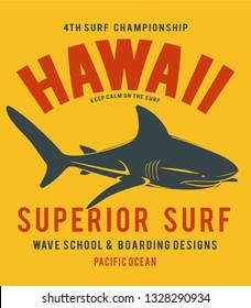 surf and shark illustration for t-shirt print