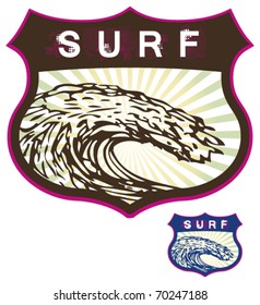 surf shield with big wave in two colors