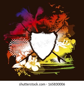 surf shield with colorful summer background