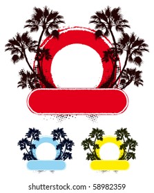 surf shield grunge banner with palms
