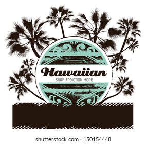 surf shield with palms and grunge banner